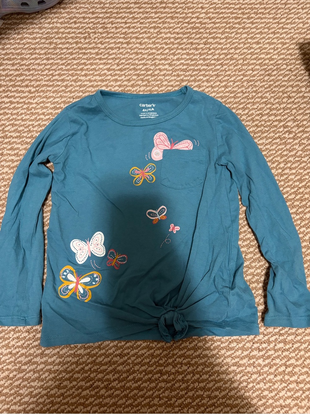 Girls size 4T Carter's Teal Long-Sleeve Girl's Butterfly Knot Top